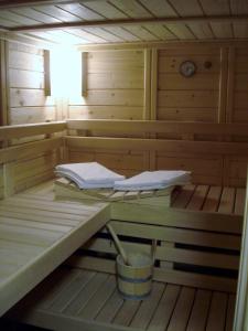 a inside of a sauna with a table in it at Rooms & Apartments Pr Matjon in Bled