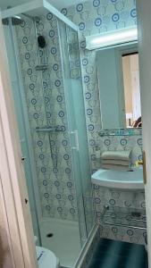 潘蒂科薩的住宿－Casa Tere Panticosa，带淋浴、盥洗盆和镜子的浴室