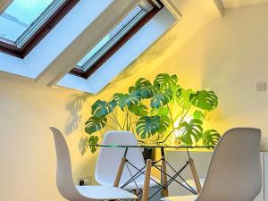 a skylight in a room with a table and chairs at Cosy Apartment in Winchester