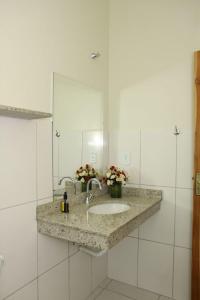 a bathroom with a sink and a mirror at Eco Pousada Sinimbu in Cáceres