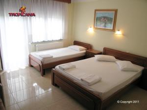 a bedroom with two beds and a window at Tropicana in Paralia Katerinis