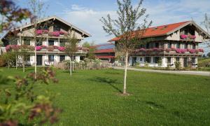 a house with a tree in front of a yard at Hof Hauserbichl in Fischbachau