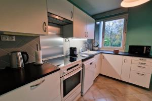 eine Küche mit weißen Geräten und einem Fenster in der Unterkunft The timelessness of Moirans #EG in Moirans