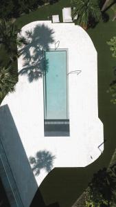 an overhead view of a pool with palm trees at Beach Haus Residences in Bal Harbour