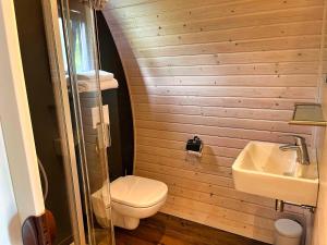 een badkamer met een toilet en een wastafel bij Pod Hotelkamer aan het water in Dokkum