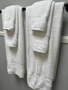 two towels hanging on a towel rack in a bathroom at Macemia Place LLC in Baltimore