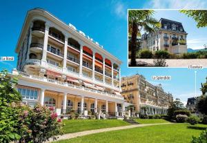 een collage van twee foto's van een gebouw bij Suite Célestine Palace Excelsior vue lac in Aix-les-Bains