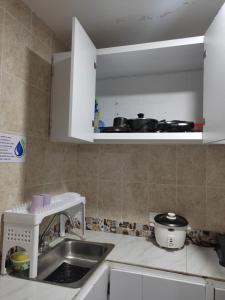 uma cozinha com um lavatório e uma bancada em Emily place 1 y 2 em San Andrés