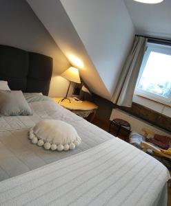 1 dormitorio con 2 camas y almohada en CHEZ MONSIEUR, en Florenville
