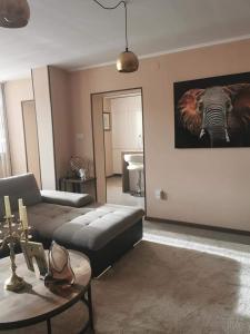 Casa Veneta في أوريشاك: غرفة معيشة مع أريكة وفلل على الحائط