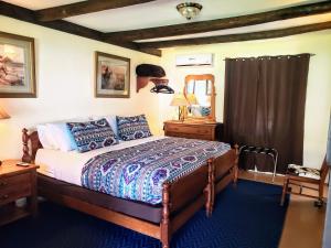 um quarto com uma cama, uma cómoda e um espelho em Rancho Santa Cruz em Tubac