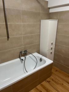 a bathroom with a bath tub with a shower at GuglielMotel in Quinto