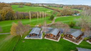 een luchtzicht op een huis op een groen veld bij Chestnut, 6 Fingle Glen Lodges in Holcombe Burnell
