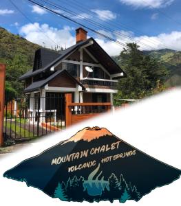 a house with a sign in front of it at Mountain Chalet - Tungurahua Hot Springs/Aguas Termales in Baños