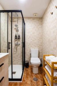 een badkamer met een douche en een toilet. bij Apto Málaga centro histórico Parking Priv Gratuito in Málaga