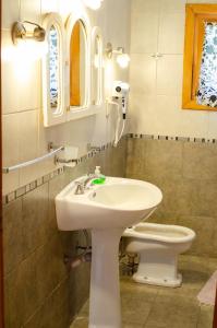 uma casa de banho com um lavatório e um WC em Hospedaje Amilcar em Esquel