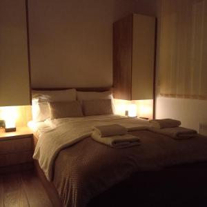 una camera da letto con un grande letto con due asciugamani di Garnet Star Apartments, Kopaonik, apartman br 2 a Kopaonik