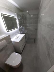 uma casa de banho com um WC branco e um lavatório. em Anamari apartment em Split
