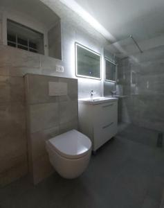 a bathroom with a white toilet and a sink at Anamari apartment in Split