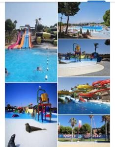 a collage of four pictures of a water park at Casa Alegria in Antas
