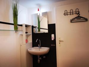 a bathroom with a sink and a mirror at Gut und günstig !!! in Weingarten