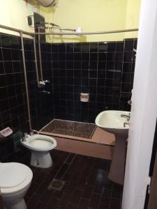 a bathroom with a toilet and a sink and a tub at Tucán Alojamiento in Puerto Iguazú