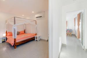 邦美蜀的住宿－Vườn Pháp 3 Homestay，一间卧室配有一张带天蓬的床