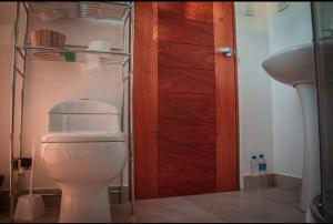 ein Badezimmer mit einem weißen WC und einem Waschbecken in der Unterkunft Domo glamping con vista al Obelisco 