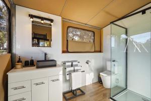 a bathroom with a toilet and a sink and a shower at Serenity Gully 