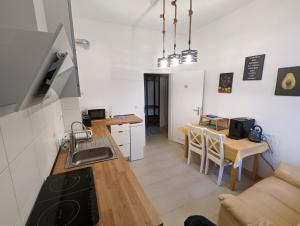 cocina y sala de estar con fregadero y mesa en Schönes Apartment im Zentrum von Koblenz, en Coblenza