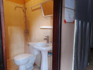 ein kleines Bad mit WC und Waschbecken in der Unterkunft Funny Riverside Backpackers in Luang Prabang