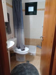 a bathroom with a toilet and a sink and a shower at Σπίτι με θέα 