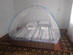 a bed under a glass dome in a room at eco house summer garden in Kaji-Say