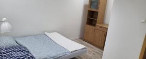 niewielka sypialnia z łóżkiem i szafką w obiekcie Apartament Busko-Zdrój - Franio w Busku Zdroju