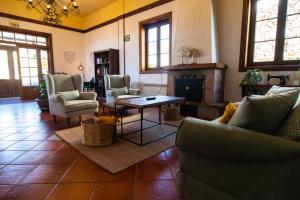 a living room with couches and a fireplace at Hotel El Tejar & Spa in Vilaflor