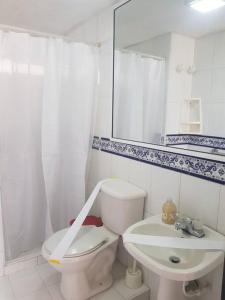 uma casa de banho branca com um WC e um lavatório em Apartamento Iroka 10D frente al mar em Santa Marta