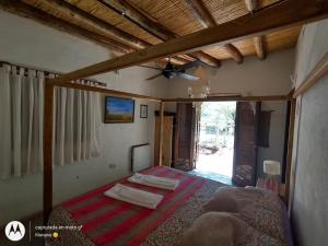 1 dormitorio con 2 camas y ventilador de techo en Chakana Hospedaje Rural en Villa Unión