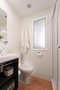 een badkamer met een toilet, een wastafel en een raam bij Casa Grande Mobile Home in Biograd na Moru