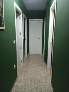 a hallway with green walls and a white door at Antequera in Antequera