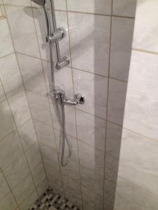 a shower stall with a hose in a bathroom at Pension Grafl in Schattendorf