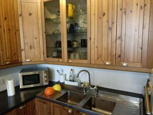 a kitchen with a sink and a microwave at City centre Flat - sleep upto 4 in Edinburgh