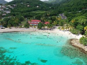 an aerial view of a beach with people in the water at Gite Oiseau du Paradis in Le Marin