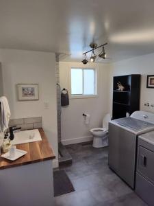 uma casa de banho com um lavatório e um WC em Tranquil & Tasteful One Bdrm Private Suite NE em Edmonton