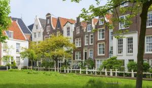 a row of houses in a green park at Hotel Fine Harmony in Amsterdam