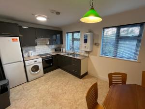 a kitchen with a white refrigerator and a table with chairs at The D3 Self Catering in Dublin