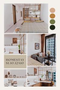a collage of photos of a bedroom and a bathroom at Yody Homestay Ocean Park, Gia Lâm, Hà Nội in Hanoi