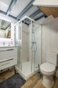 ein Bad mit einer Dusche und einem WC in der Unterkunft Studio en Duplex-Aircon-Terrasse-Parking-Calme in Bordeaux