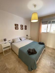 een slaapkamer met een groot bed en een lamp bij 2 Bedrooms and sofa bed flat by Wayra Tarifa in Tarifa