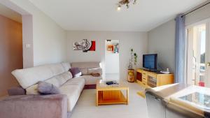 a living room with a couch and a tv at Le Clos des Maraichers avec Parking in Colmar