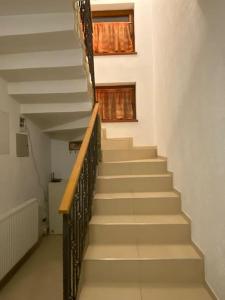 a staircase in a building with a stair case at Vila primitoare in apropiere de aeroport in Ghiroda